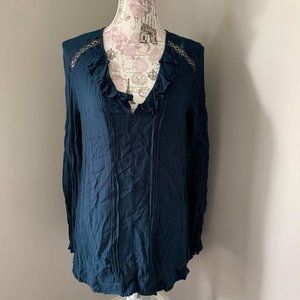 Free People - Navy Ruffled Blouse Size Small